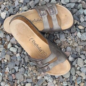 Like New Birkenstocks Betula Two Toe Strap Cork Leather Buckle  Slide Sandal